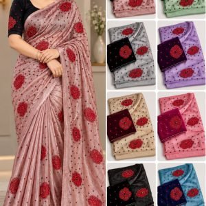 Dusty Pink Embellished Saree with Velvet Blouse