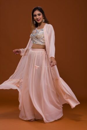 Peach Mirrorwork Georgette Salwar Suit