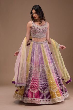Lavender Mirrorwork Georgette Readymade Lehenga